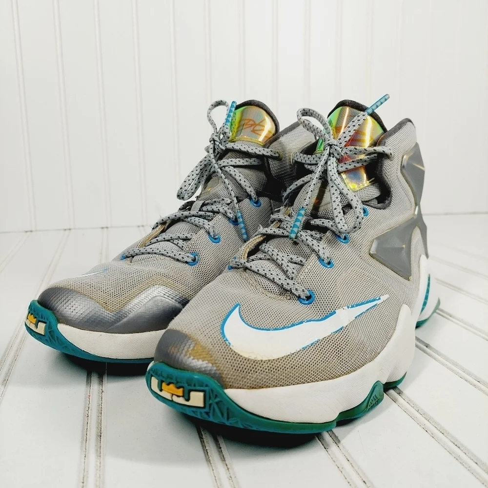 Nike LeBron 13 Blue Lagoon III Hologram Kids Lace Up Athleisure Sneakers B208